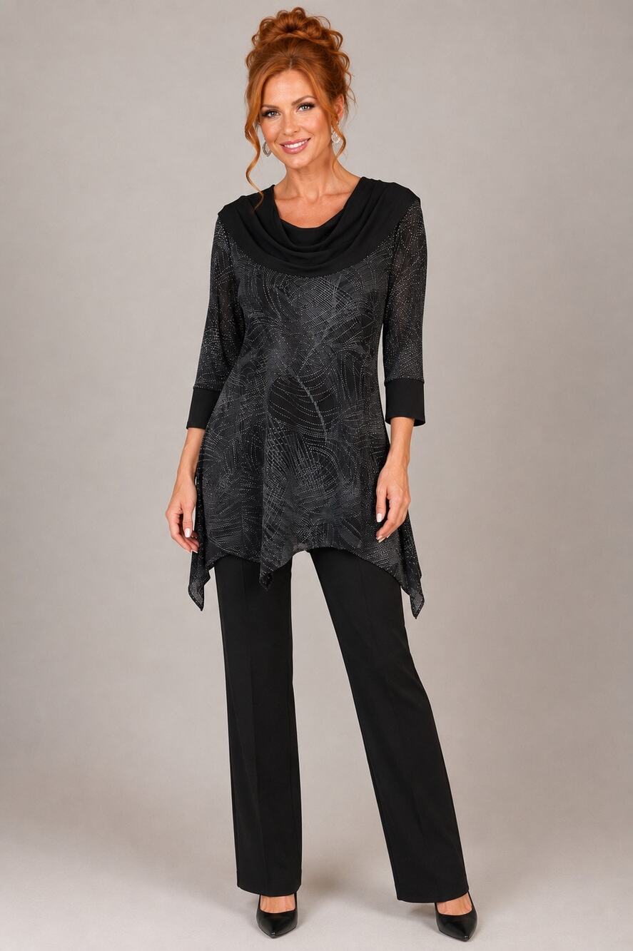 NWT IC by Connie K Silver and Black Sparkle Tunic - Size S